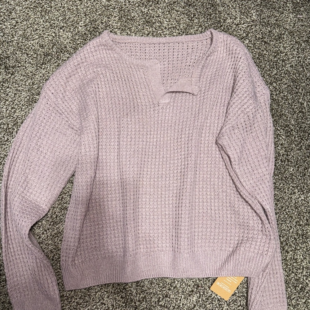 SHEIN Purple V-Neck Sweater with Cozy Knit